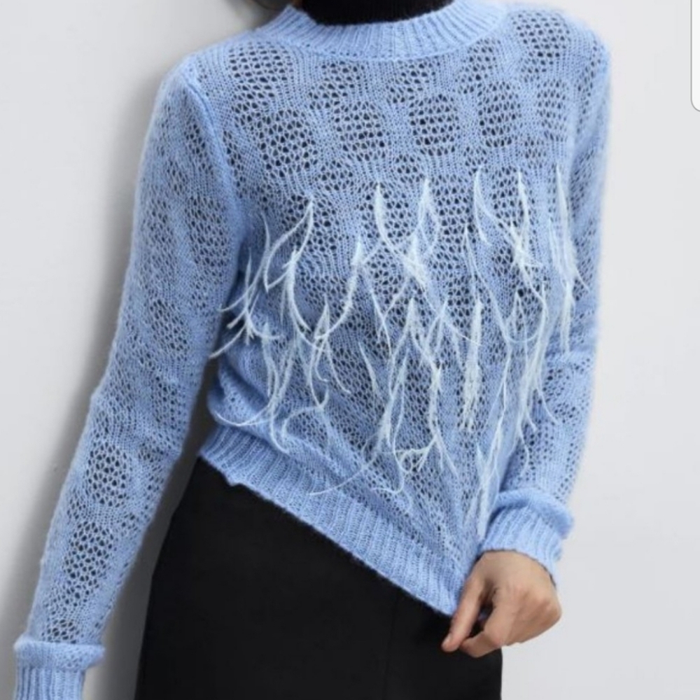 Zara sheer sweater with feathers size M